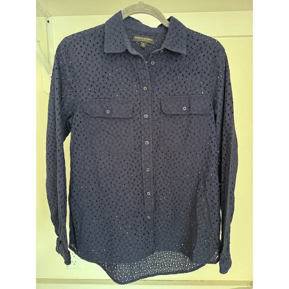 Banana Republic Dillon‎ Shirt Women's Size Medium Navy Cutout - Picture 1 of 8